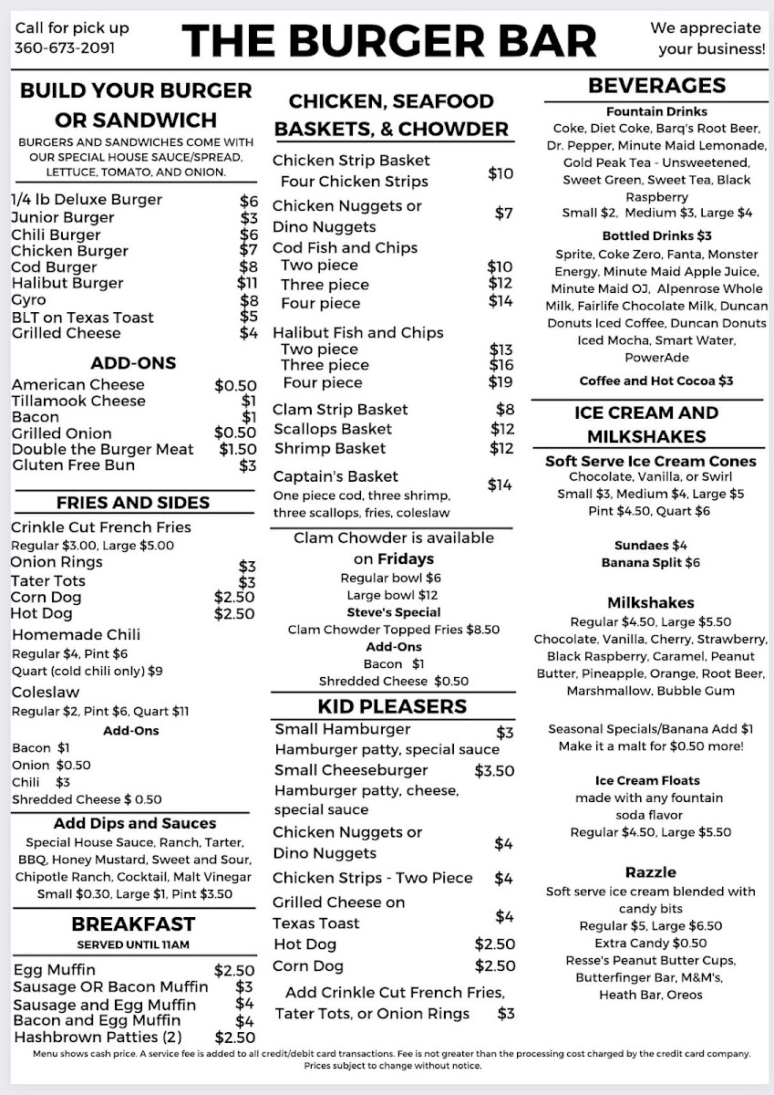 The Burger Bar Menu - Image 1